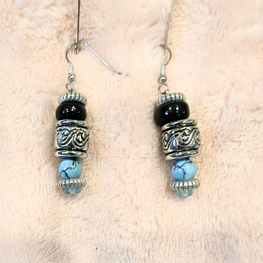 Elegant Silver and Black Dangle Earrings